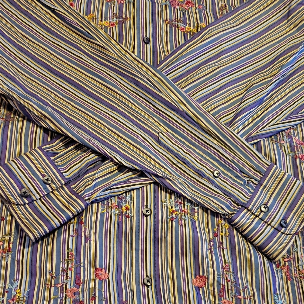 Robert Graham Blue and Purple Striped Dress Shirt - Picture 6 of 8